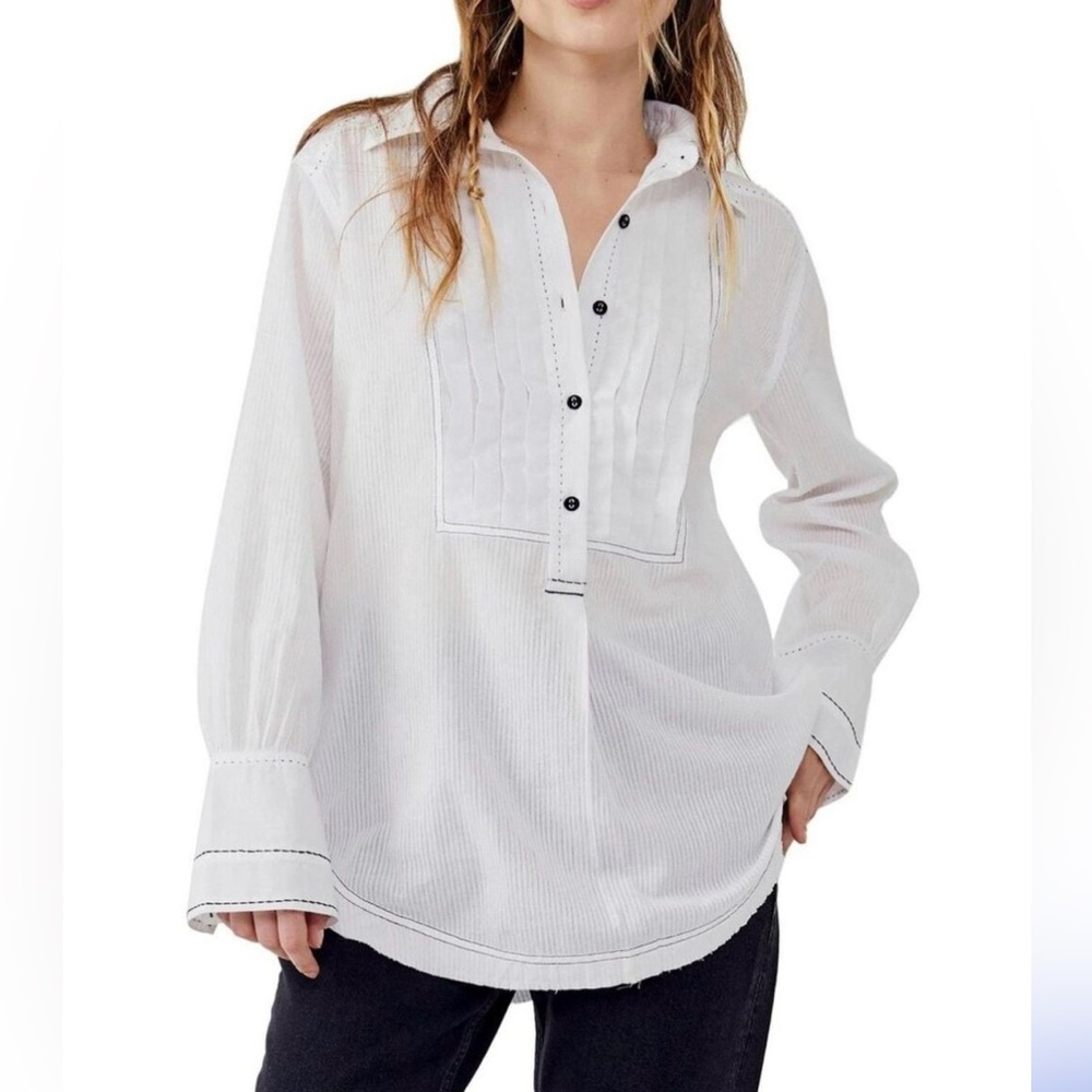 We The Free Black Tie Tux Blouse